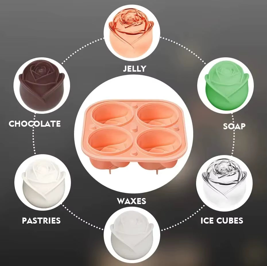 Create Stunning 3D Rose Ice Cubes with Our 2.5 Inch Silicone Ice Mold - Perfect for Elegant Drinks and Parties!